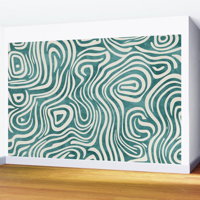 Teal Green Swirl Pattern Modern Decor Wall Mural Gallery Image 2