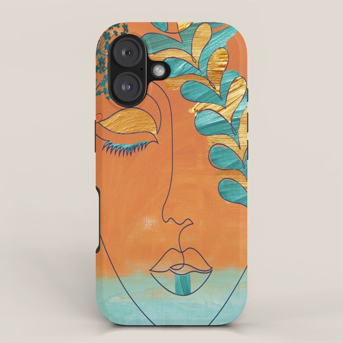 Monoline Woman Gilded Flowers iPhone Case Gallery Image 1
