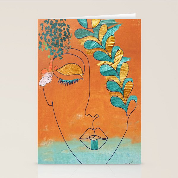 Monoline Woman Gilded Flowers Stationery Card Gallery Image 1