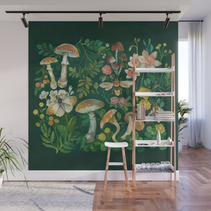 Mushrooms Dandelion Garden Wall Mural Gallery Image 1