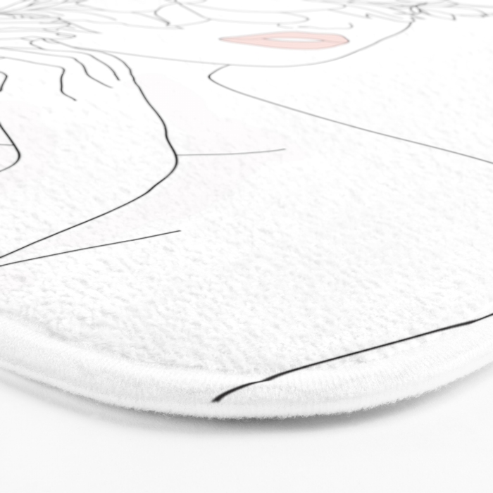 Minimal Line Art Woman with Magnolia Bath Mat Gallery Image 3