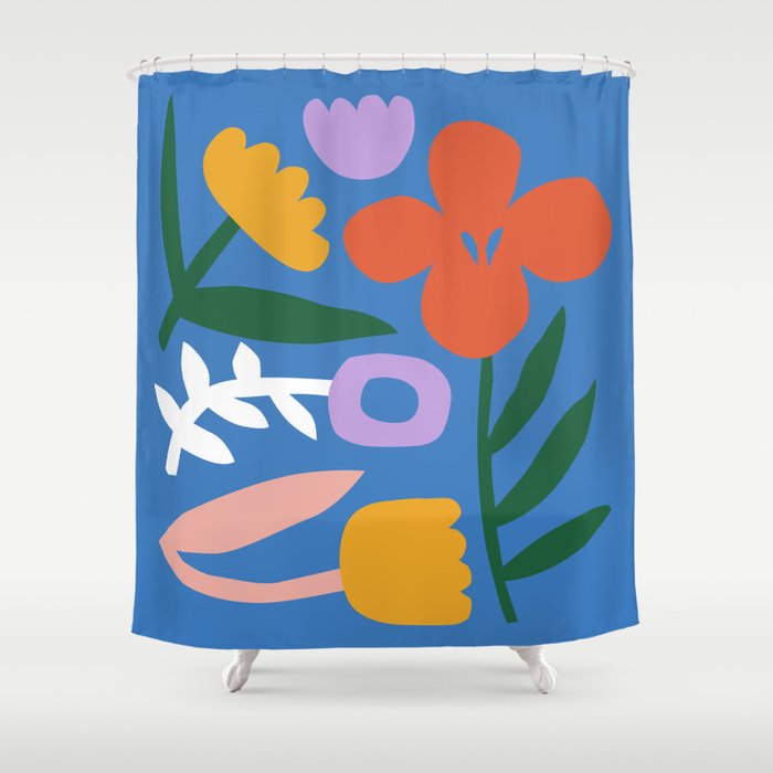 Retro spring flower nature drawing Shower Curtain Gallery Image 1