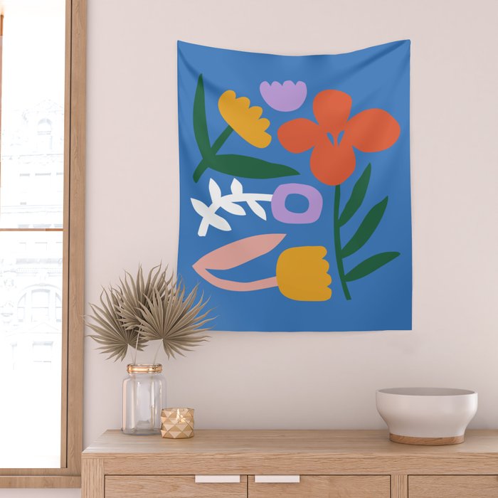 Retro spring flower nature drawing Wall Tapestry Gallery Image 2