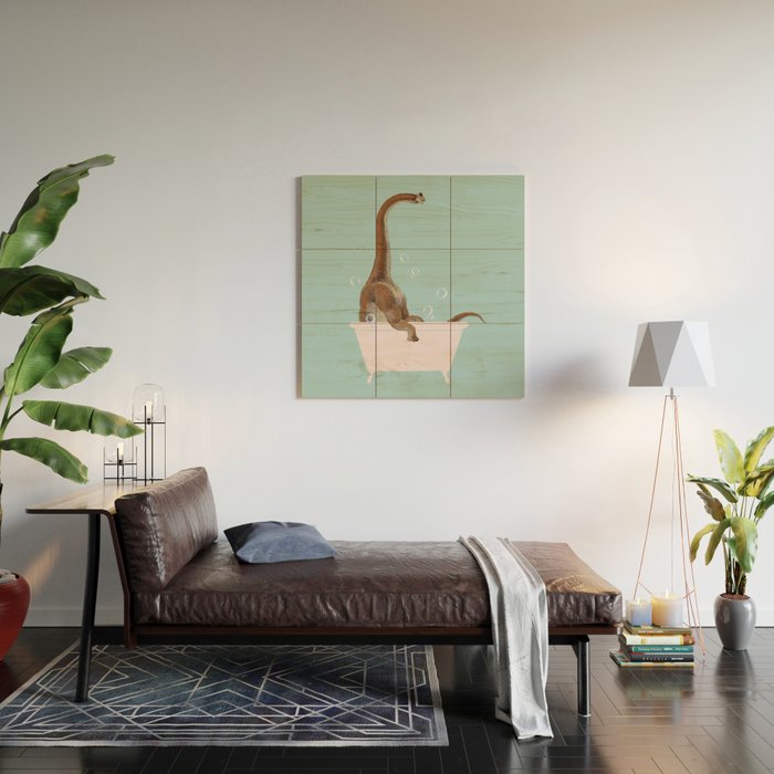Brachiosaurus in Bathtub Wood Wall Art Gallery Image 2