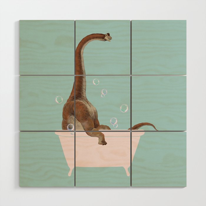 Brachiosaurus in Bathtub Wood Wall Art Gallery Image 1