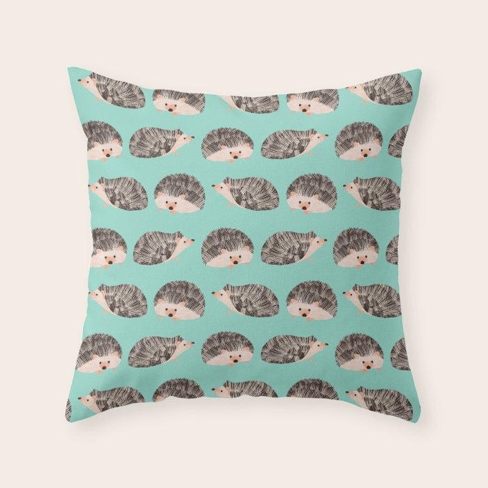 Hedgehog Turquoise Throw Pillow Gallery Image 6