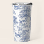 Toile de Jouy Vintage French Exotic Jungle Forest Navy Blue & White Travel Mug Gallery Image 2