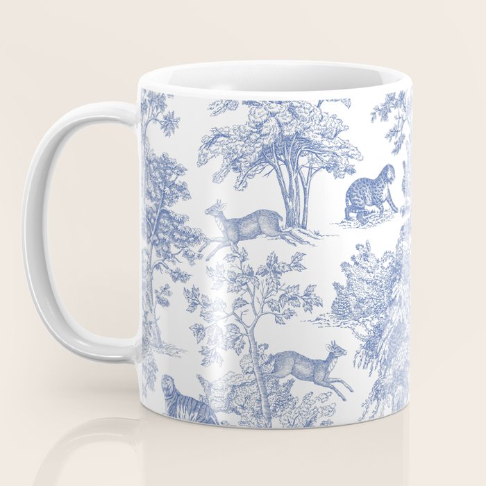 Toile de Jouy Vintage French Exotic Jungle Forest Navy Blue & White Coffee Mug Gallery Image 3