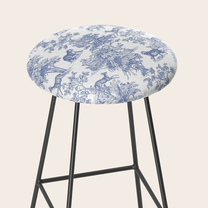 Toile de Jouy Vintage French Exotic Jungle Forest Navy Blue & White Stool Gallery Image 2