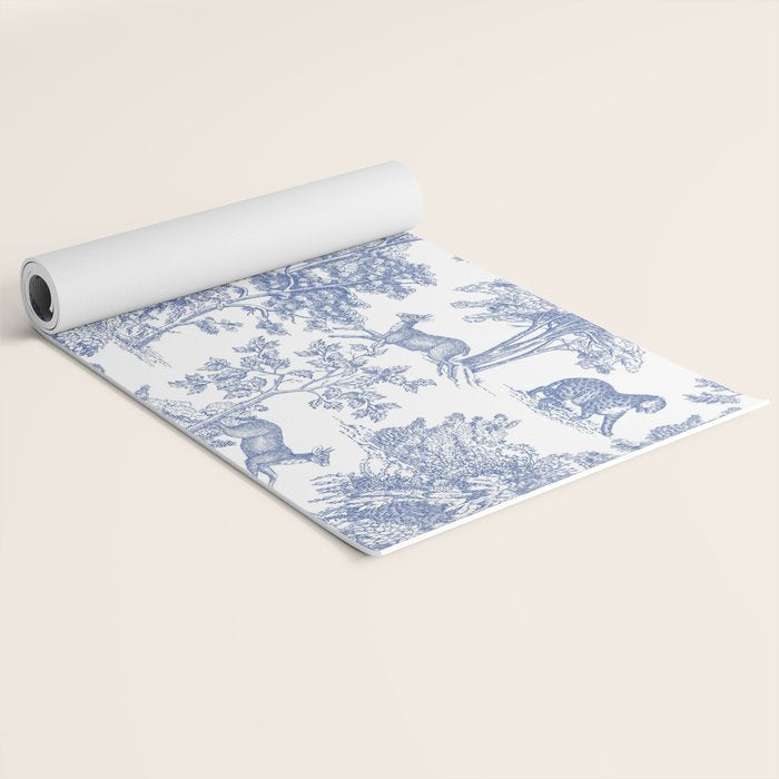 Toile de Jouy Vintage French Exotic Jungle Forest Navy Blue & White Yoga Mat Gallery Image 2