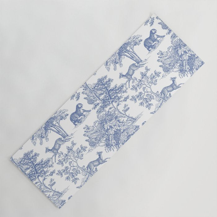 Toile de Jouy Vintage French Exotic Jungle Forest Navy Blue & White Yoga Mat Gallery Image 1