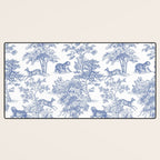 Toile de Jouy Vintage French Exotic Jungle Forest Navy Blue & White Desk Mat Gallery Image 3