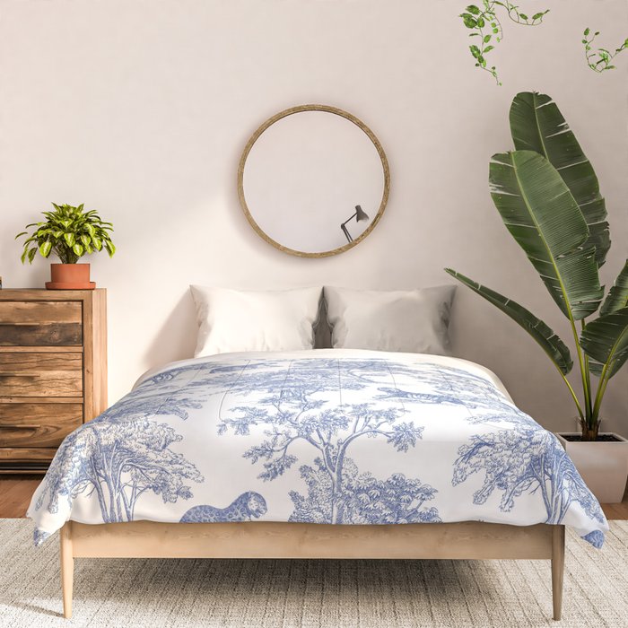 Toile de Jouy Vintage French Exotic Jungle Forest Navy Blue & White Comforter Gallery Image 3