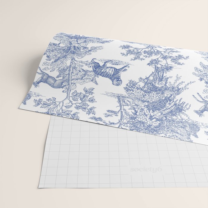 Toile de Jouy Vintage French Exotic Jungle Forest Navy Blue & White Wrapping Paper Gallery Image 2