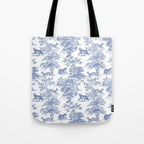 Toile de Jouy Vintage French Exotic Jungle Forest Navy Blue & White Tote Bag Gallery Image 1