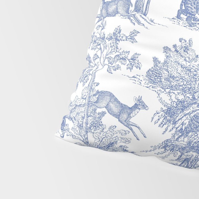 Toile de Jouy Vintage French Exotic Jungle Forest Navy Blue & White Pillow Sham Gallery Image 4