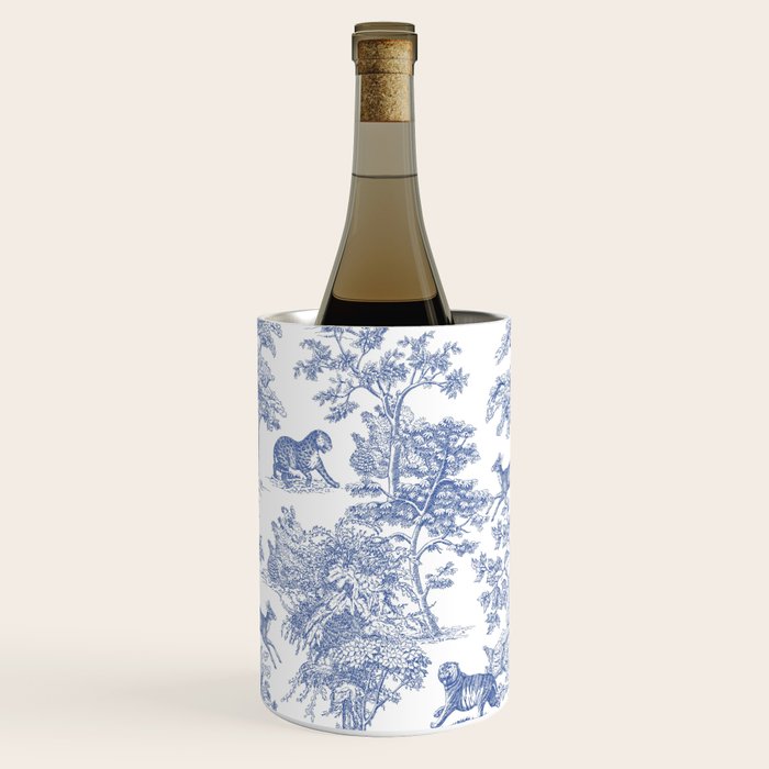 Toile de Jouy Vintage French Exotic Jungle Forest Navy Blue & White Wine Chiller Gallery Image 1