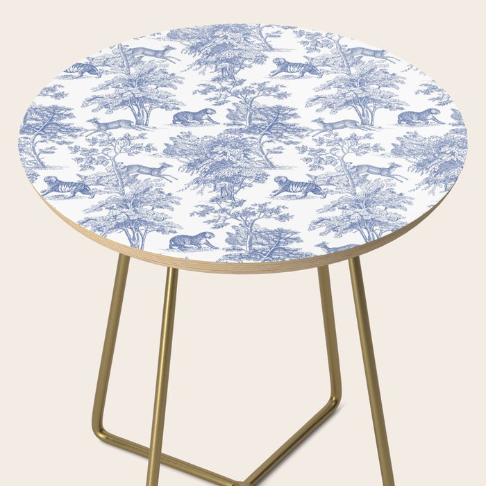 Toile de Jouy Vintage French Exotic Jungle Forest Navy Blue & White Side Table Gallery Image 2