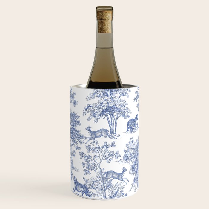Toile de Jouy Vintage French Exotic Jungle Forest Navy Blue & White Wine Chiller Gallery Image 2
