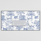 Toile de Jouy Vintage French Exotic Jungle Forest Navy Blue & White Desk Mat Gallery Image 1
