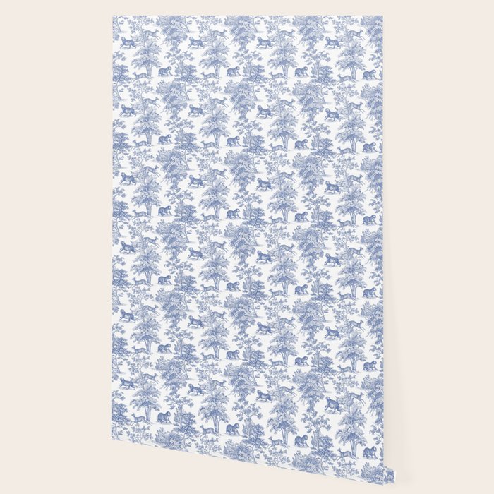 Toile de Jouy Vintage French Exotic Jungle Forest Navy Blue & White Wallpaper Gallery Image 2