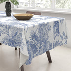 Toile de Jouy Vintage French Exotic Jungle Forest Navy Blue & White Tablecloth Gallery Image 3