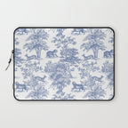 Toile de Jouy Vintage French Exotic Jungle Forest Navy Blue & White Laptop Sleeve Gallery Image 1
