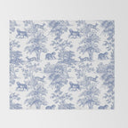 Toile de Jouy Vintage French Exotic Jungle Forest Navy Blue & White Throw Blanket Gallery Image 2