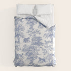 Toile de Jouy Vintage French Exotic Jungle Forest Navy Blue & White Duvet Cover Gallery Image 6