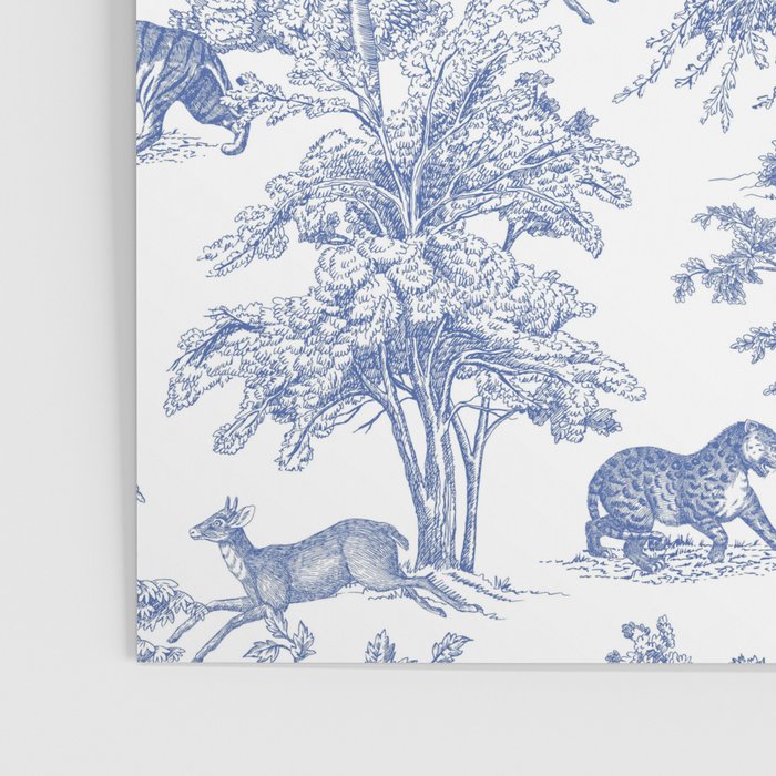 Toile de Jouy Vintage French Exotic Jungle Forest Navy Blue & White Poster Gallery Image 3