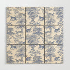 Toile de Jouy Vintage French Exotic Jungle Forest Navy Blue & White Wood Wall Art Gallery Image 1