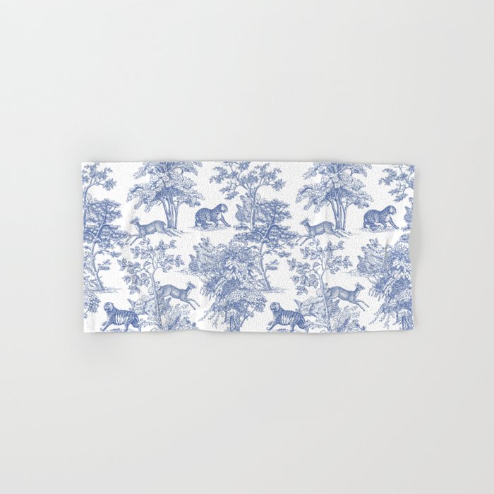 Toile de Jouy Vintage French Exotic Jungle Forest Navy Blue & White Towels Gallery Image 1