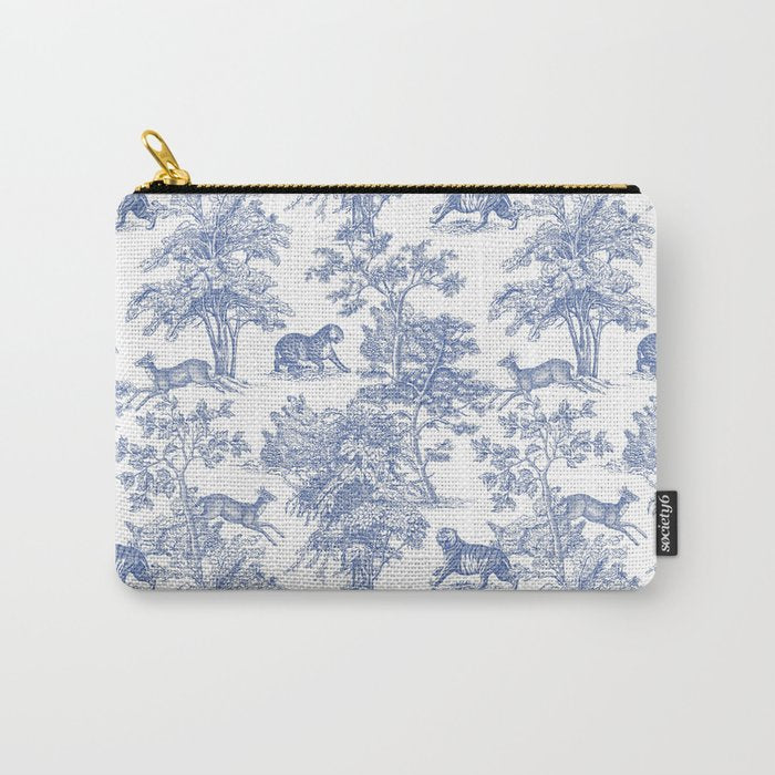 Toile de Jouy Vintage French Exotic Jungle Forest Navy Blue & White Carry All Pouch Gallery Image 1