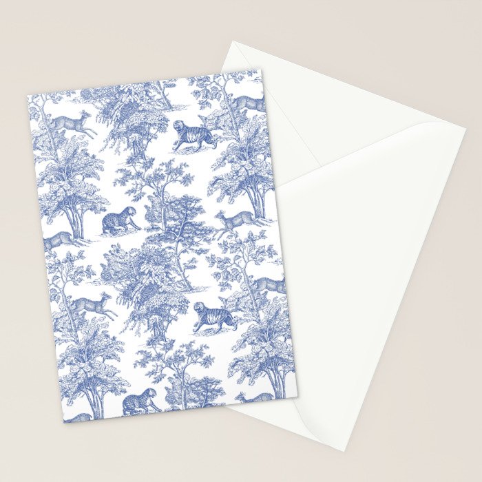 Toile de Jouy Vintage French Exotic Jungle Forest Navy Blue & White Stationery Card Gallery Image 2