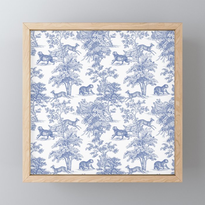Toile de Jouy Vintage French Exotic Jungle Forest Navy Blue & White Mini Art Print Gallery Image 1