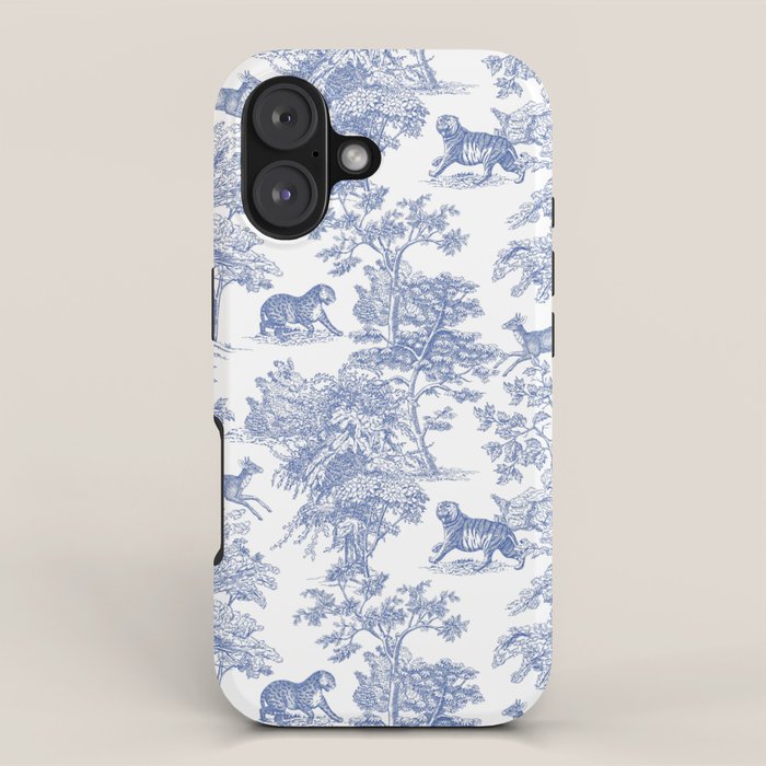 Toile de Jouy Vintage French Exotic Jungle Forest Navy Blue & White iPhone Case Gallery Image 1
