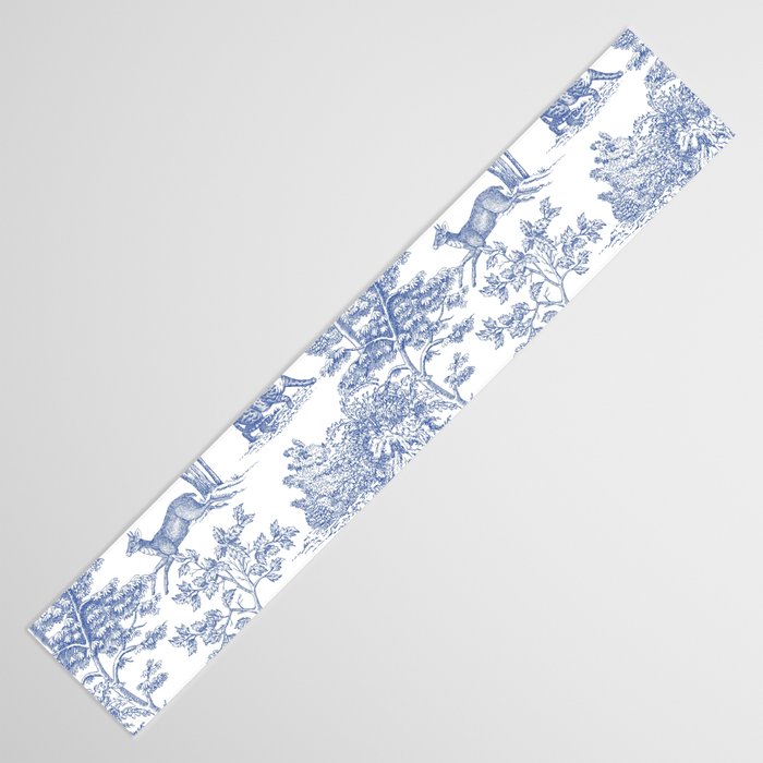 Toile de Jouy Vintage French Exotic Jungle Forest Navy Blue & White Table Runner Gallery Image 3