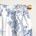 Toile de Jouy Vintage French Exotic Jungle Forest Navy Blue & White Window Curtain Gallery Image 2