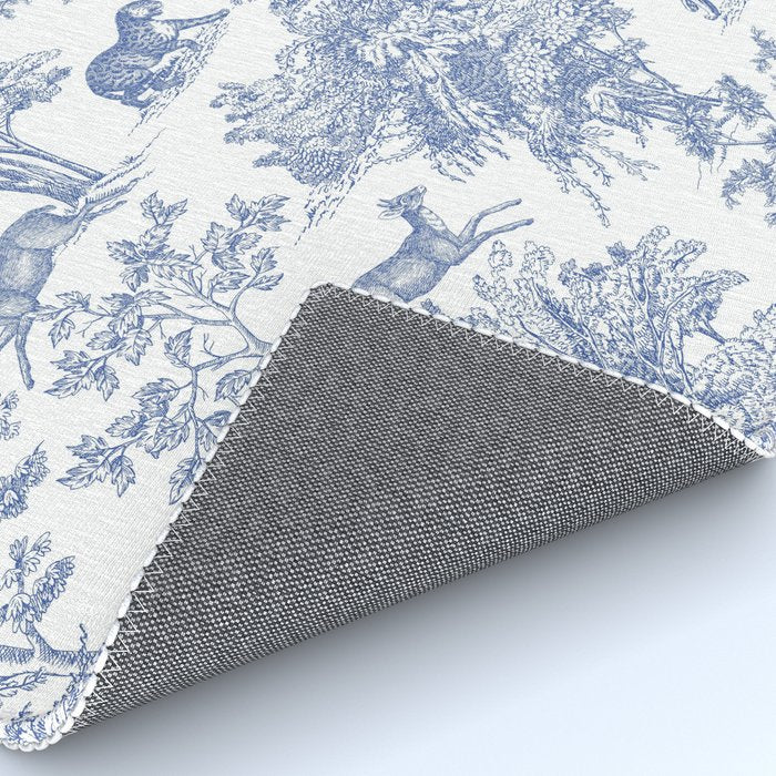 Toile de Jouy Vintage French Exotic Jungle Forest Navy Blue & White Rug Gallery Image 4