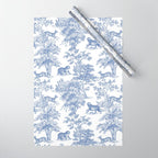 Toile de Jouy Vintage French Exotic Jungle Forest Navy Blue & White Wrapping Paper Gallery Image 1