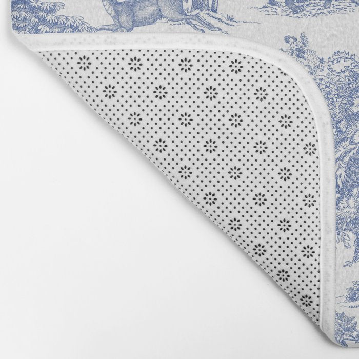 Toile de Jouy Vintage French Exotic Jungle Forest Navy Blue & White Bath Mat Gallery Image 2