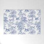 Toile de Jouy Vintage French Exotic Jungle Forest Navy Blue & White Welcome Mat Gallery Image 1