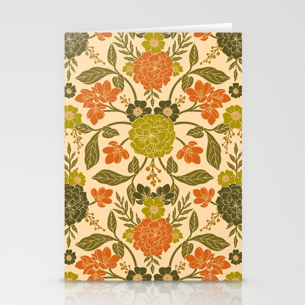 Retro 1970s Floral in Olive Green & Orange Stationery Card Gallery Image 2