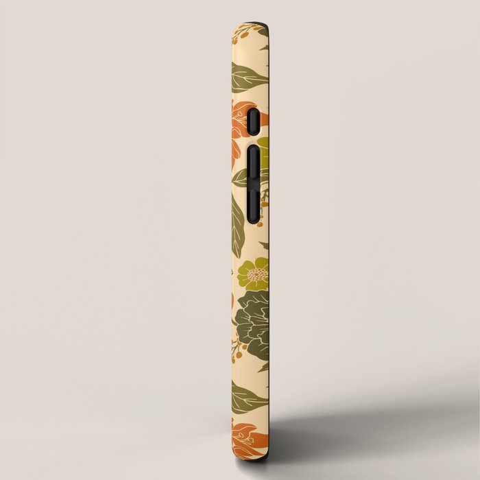 Retro 1970s Floral in Olive Green & Orange iPhone Case Gallery Image 2