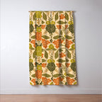 Retro 1970s Floral in Olive Green & Orange Window Curtain Gallery Image 3