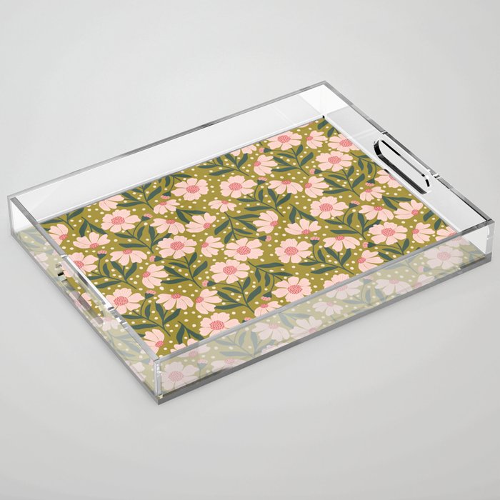Pink and Green Floral Dream  Acrylic Tray Gallery Image 1