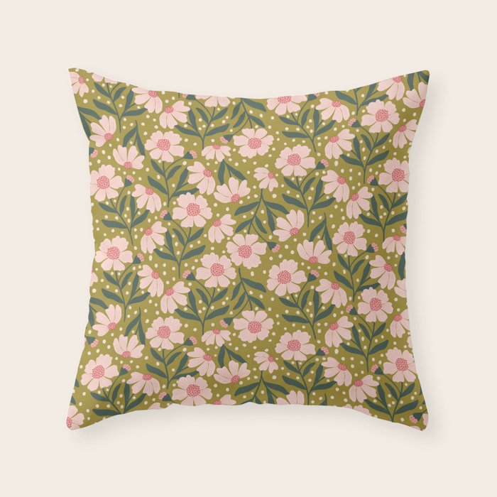 Pink and Green Floral Dream  Throw Pillow Gallery Image 6