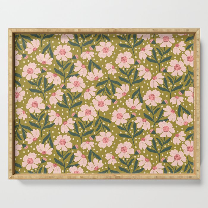 Pink and Green Floral Dream  Serving Tray Gallery Image 1