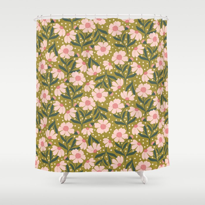 Pink and Green Floral Dream  Shower Curtain Gallery Image 1