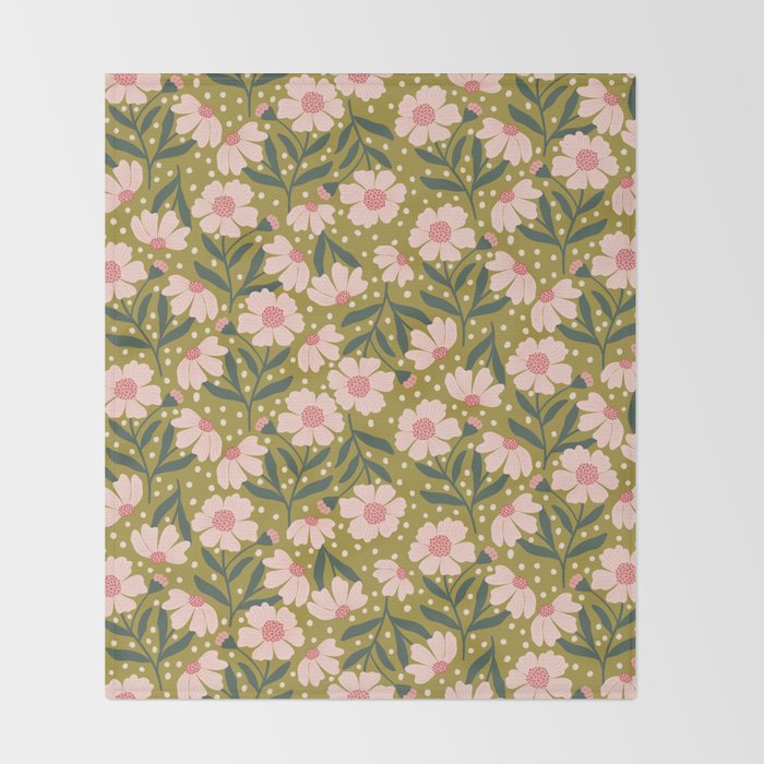 Pink and Green Floral Dream  Throw Blanket Gallery Image 2